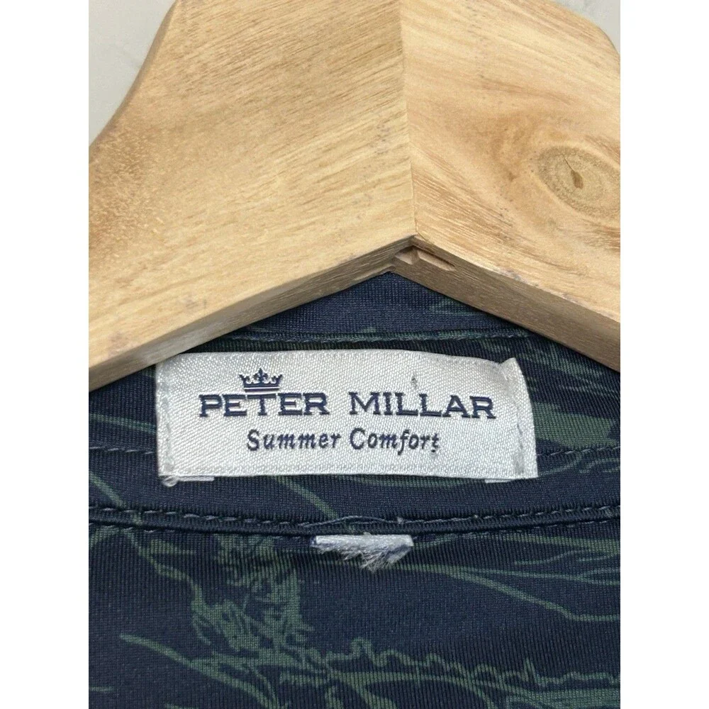 Peter Millar Summer Comfort Golf Polo Shirt Mens 2XL XXL Navy Green Scenic Print